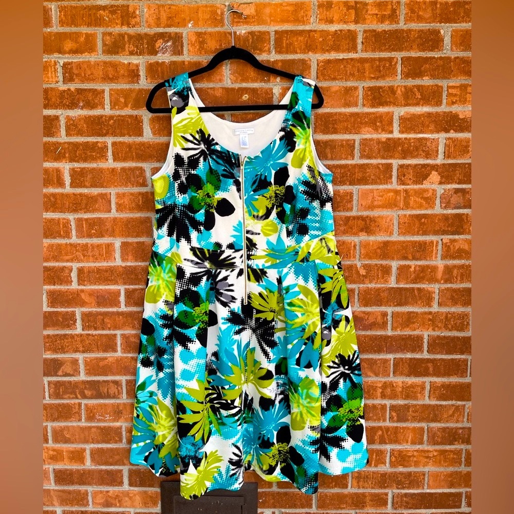 Tropical Palm Print Ponte Fit and Flare Midi Dress Sleeveless Women’s Plus 18W - Picture 4 of 6